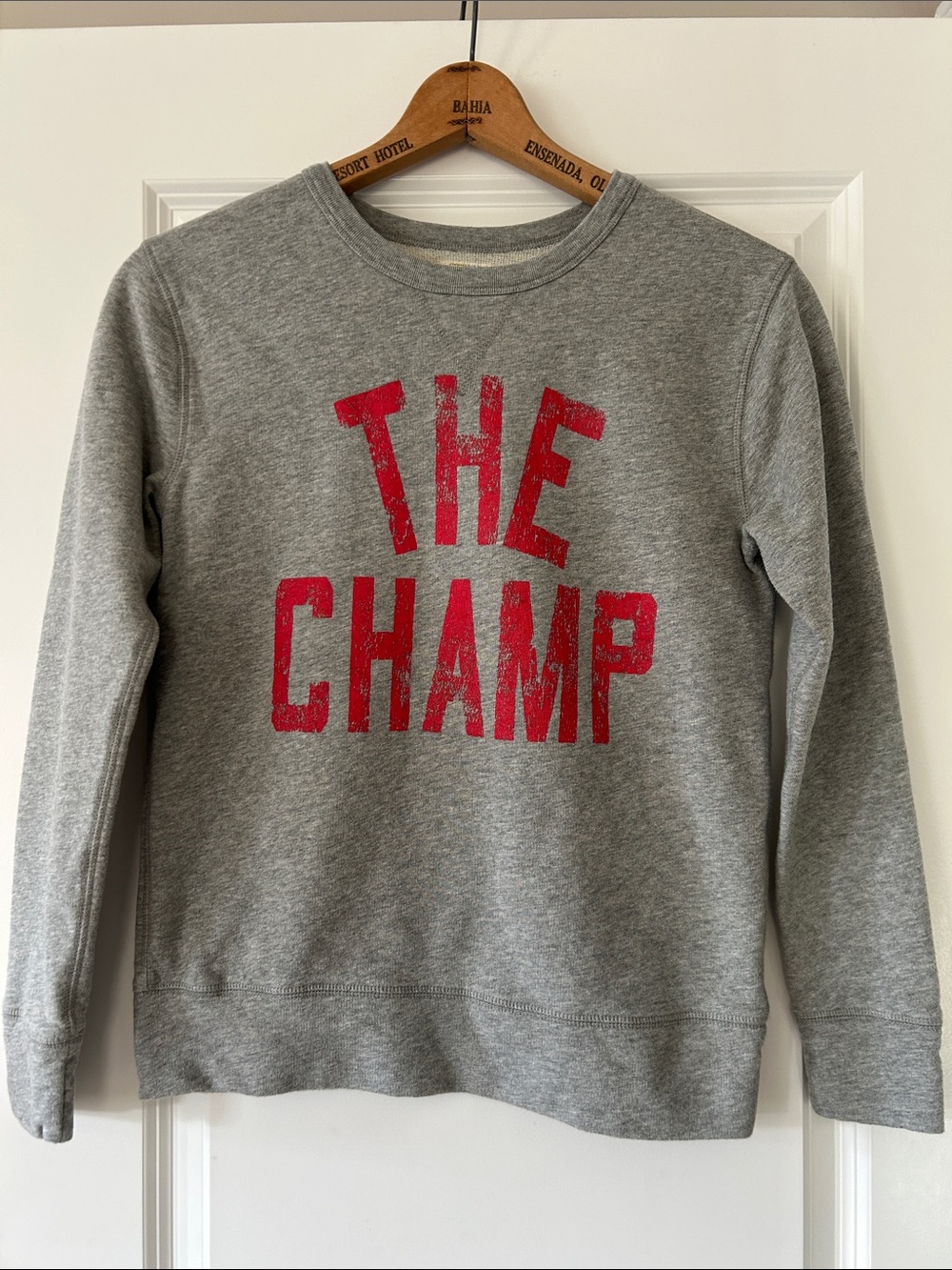 J Crew Crewcuts The Champ Sweatshirt Sz 14 w MEASUREMENTS Distressed Lettering